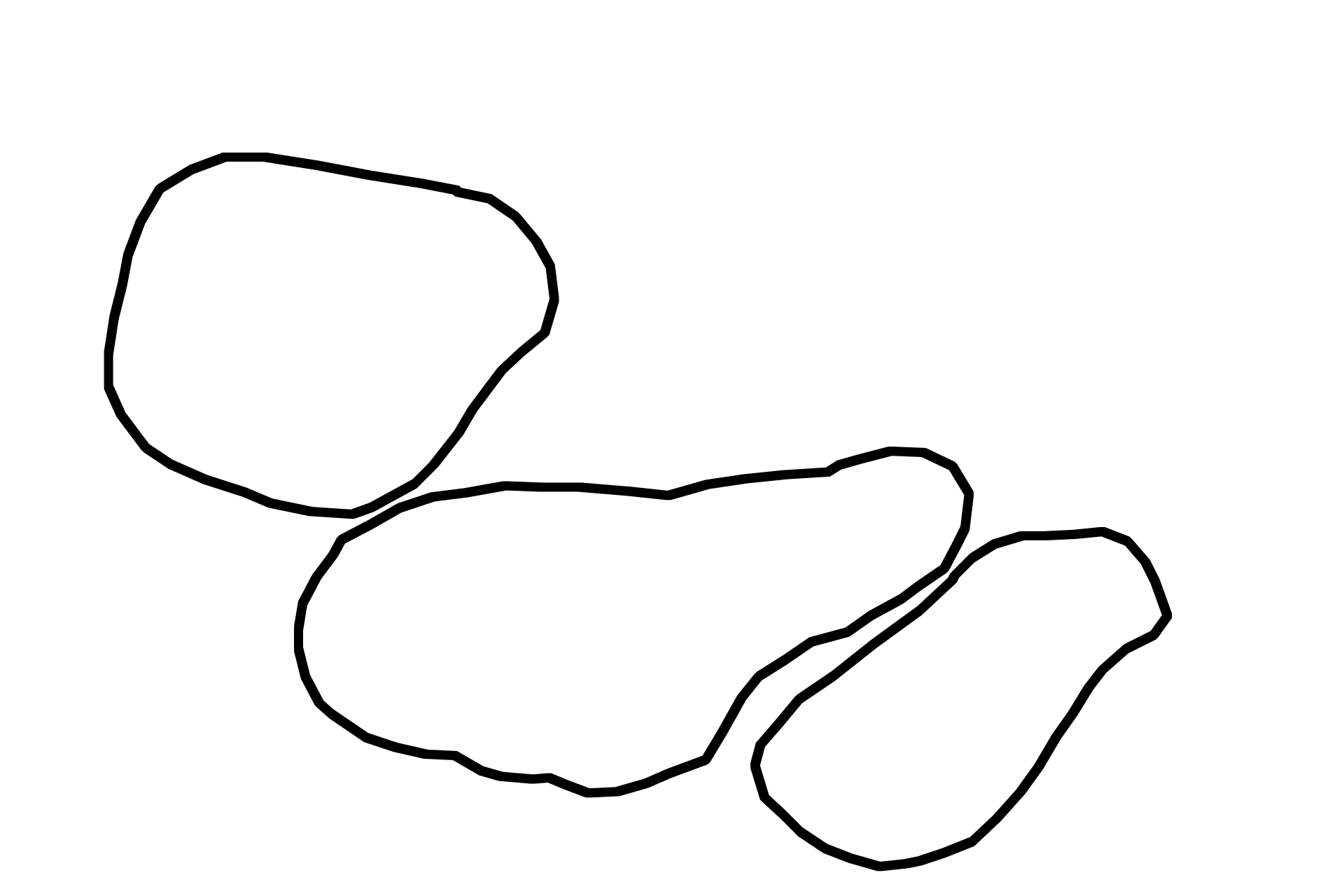 Sebaceous glands <p>Each sebaceous gland is composed of multiple acini attached to a single, unbranched duct.  Several glands are pictured here.  The secretory product, sebum, is composed of a mixture of lipids, that accumulate in the cells as they progress from the periphery to the center of the acinus.  Cells are secreted in their entirety or rupture their contents into the hair follicle.  200x</p>
